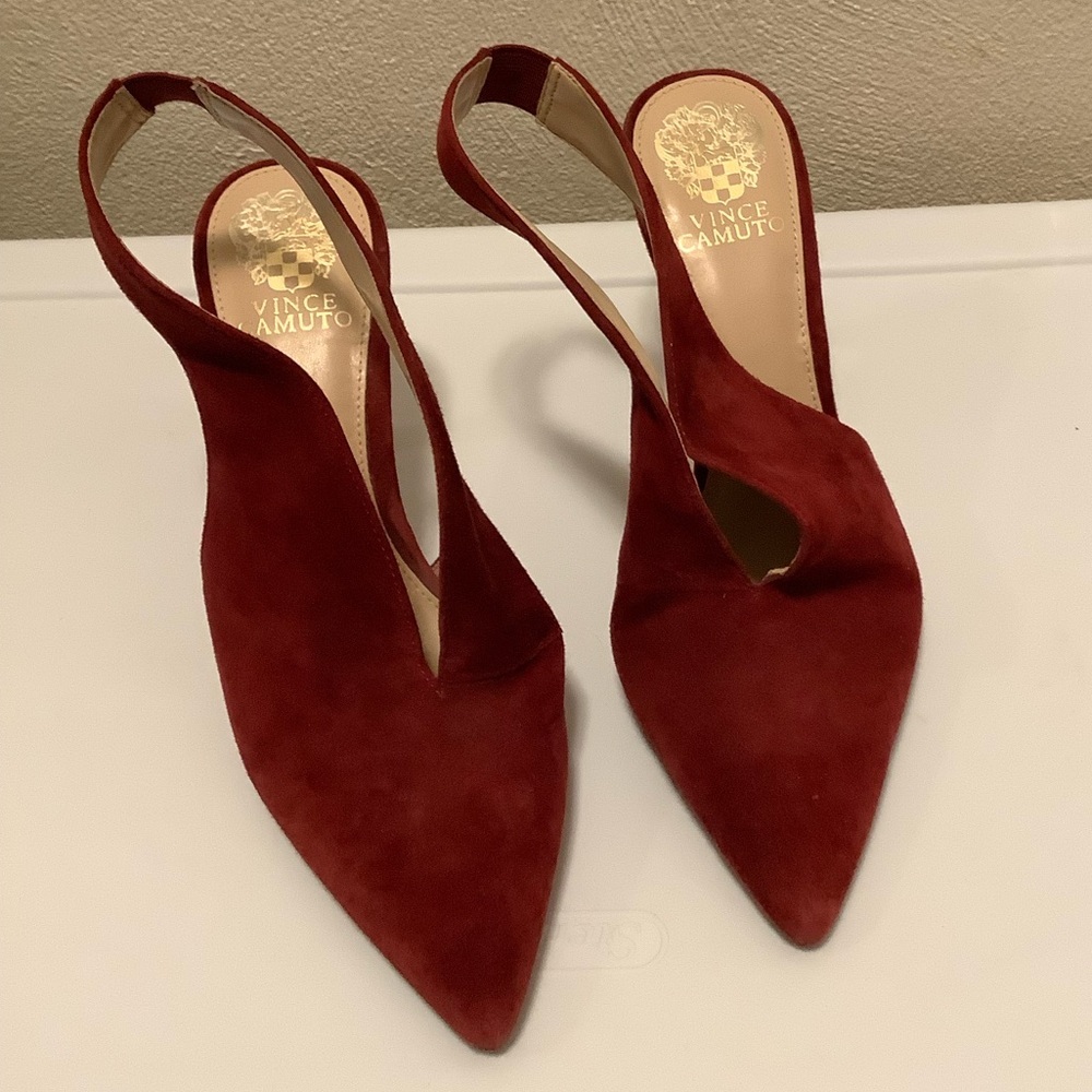 Vince Camuto Women's Burgundy Suede Slingback Pointed-Toe 4" Heels 9.5M Party